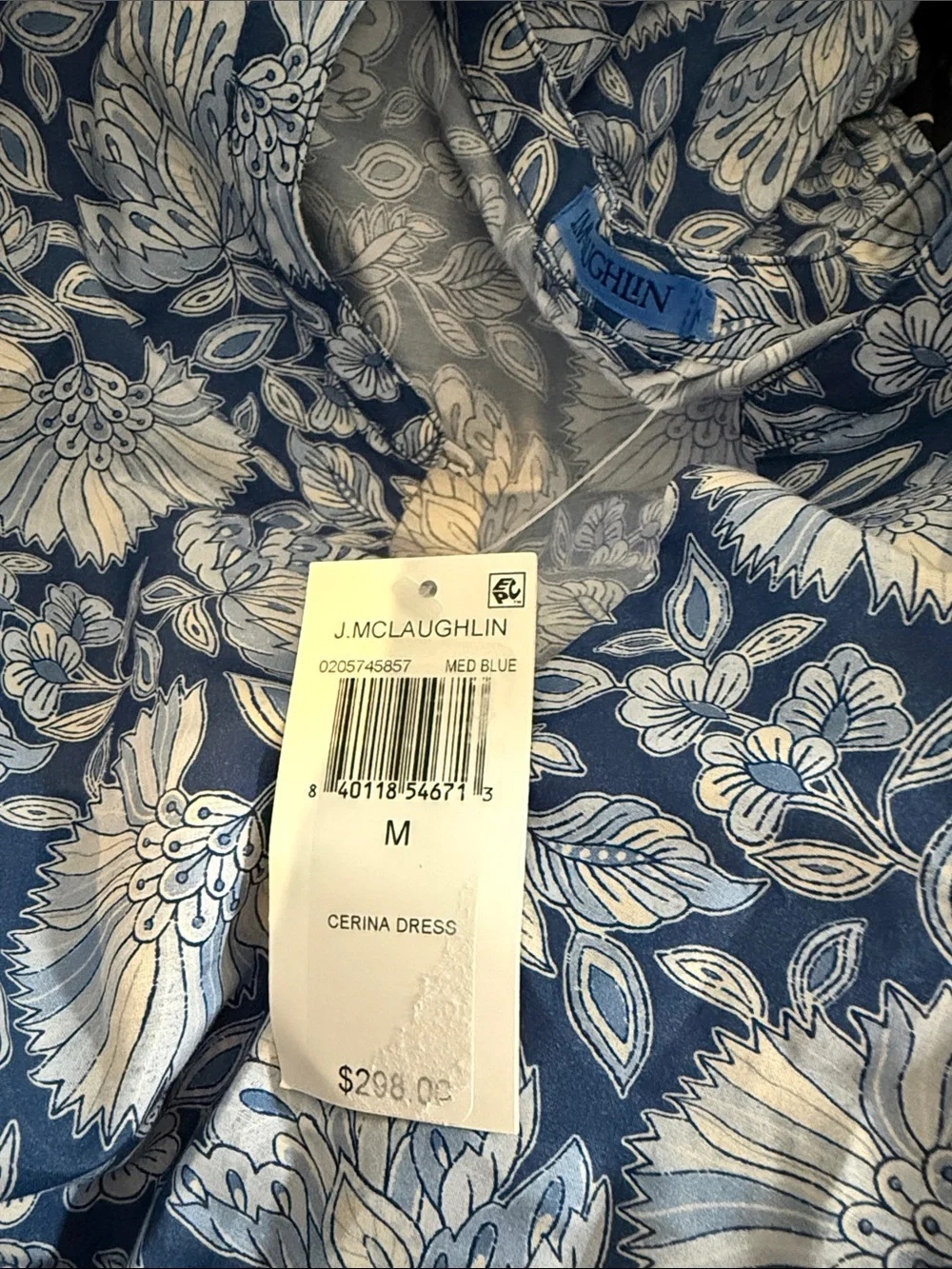 NWT J.McLaughlin Silk Cotton Floral Round Split V-Neck 3/4 Bishop Sleeve Dress - Picture 12 of 12